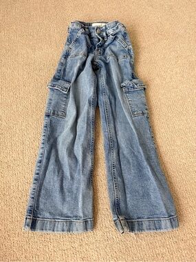 abercrombie kids Light Blue Wide-Leg Cargo Jeans 5/6 LONG